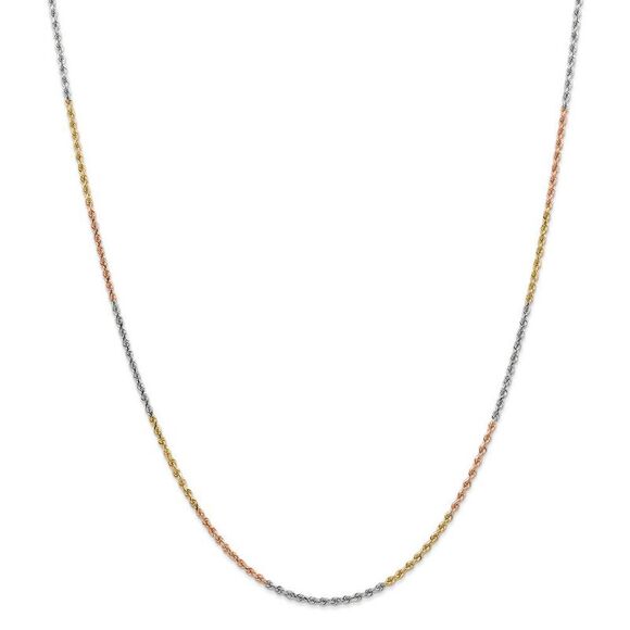 1.8mm 14k Tri-Color Gold Diamond Cut Solid Rope Chain Necklace, 18 In. - Picture 3 of 8